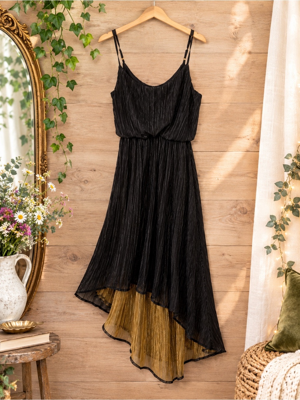 ✨ Rules of Etiquette Black Pleated Midi Dress – Size M ✨